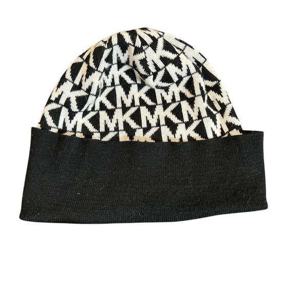 Michael Kors Accessories - Michael Kors MK Logo Beanie Black and White Knit Hat